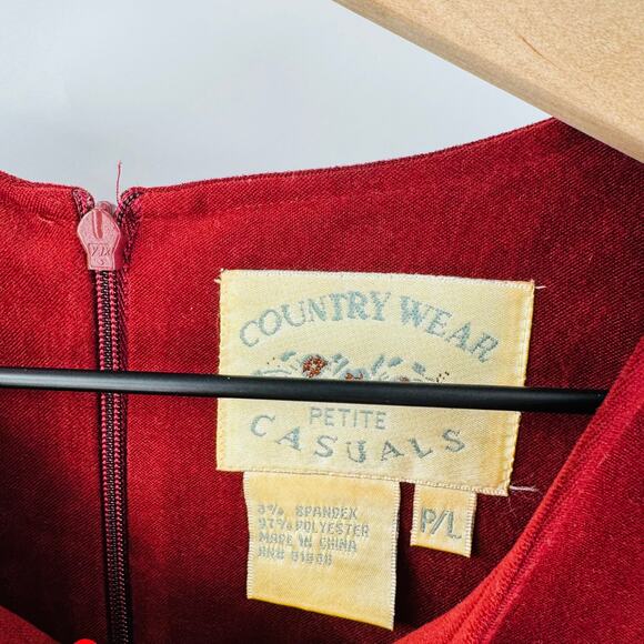 Vintage Petite Casuals Burgundy Faux Suede Embroidered Midi Dress PL Equestrian - Picture 8 of 11